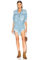 R13 Cowboy Romper With Shredded Hem In Blue
