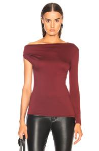 Enza Costa Jersey Drape One Shoulder Tee In Red