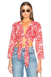 Lisa Marie Fernandez Linen Tie Top In Red,floral