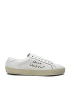Saint Laurent Leather Court Classic Metallic Embroidery Sneakers In White