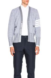 Thom Browne Frayed Edge Waffle Cardigan In Gray