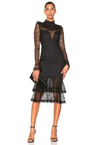 Nicholas Vine Lace Ruffle Midi Dress In Black