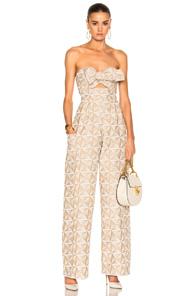 Johanna Ortiz Javari Jacquard Jumpsuit In Geometric Print,neutrals,white