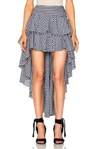Caroline Constas Giulia Ruffle Skirt In Black,white,checkered & Plaid