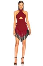 David Koma Halter Fringe Hem Dress In Black,red