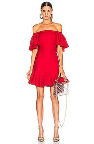 Valentino Off The Shoulder Ruffle Dress In Red
