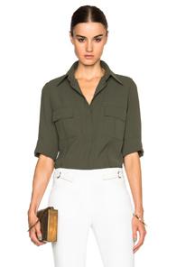 Barbara Bui Crepe Safari Blouse In Green