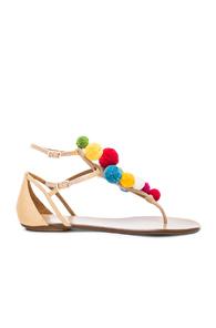 Aquazzura Pom Pom Leather Infra Sandals In Neutrals