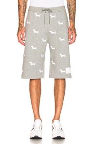 Thom Browne Hector Embroidered Classic Sweat Shorts In Animal Print,gray