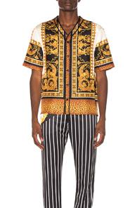 Versace Button Down Shirt In Abstract,animal Print,yellow,white