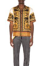 Versace Button Down Shirt In Abstract,animal Print,yellow,white
