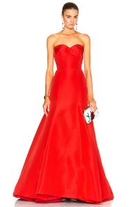 Oscar De La Renta Strapless Gown In Red