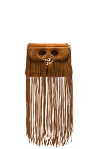 J.w. Anderson Mini Pierce Leather Fringe Bag In Brown