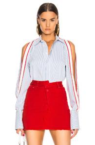 Monse Raglan Snap Sleeve Stripe Shirt In Blue,stripes