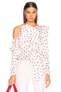 Self-portrait Polka Dot Frill Top In Geometric Print,white