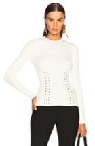 Alexander Mcqueen Gold Eyelet Engineered Rib Crewneck Sweater In Neutrals,white