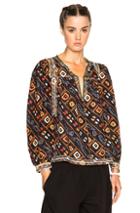 Isabel Marant Tyron Embroidered Printed Silk Blouse In Brown,abstract,geometric Print