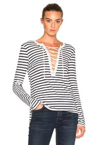Pam & Gela Lace Up Top In White,stripes