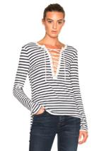 Pam & Gela Lace Up Top In White,stripes