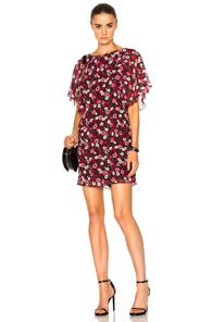 Saint Laurent Georgette Dress In Red,floral
