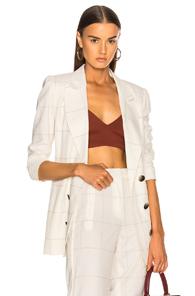 Zeynep Arcay Plaid Double Breasted Blazer In White,checkered & Plaid