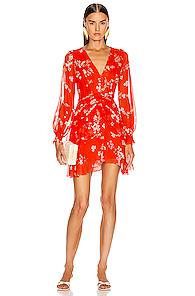 Nicholas Floral Pintuck Long Sleeve Mini Dress In Floral,red