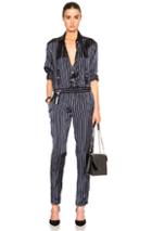 Anthony Vaccarello Long Sleeve Jumpsuit In Blue,stripes