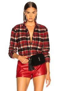 Saint Laurent Boxy Flannel Shirt In Plaid,red