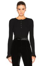 Oscar De La Renta Ruffle Detail Ribbed Henley Pullover In Black