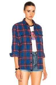 Saint Laurent Oversize Plaid Shirt In Blue,checkered & Plaid