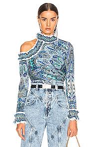 Zimmermann Moncur Ruffle Neck Bodice In Blue,paisley