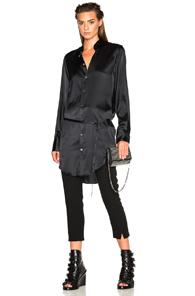Ann Demeulemeester Belted Satin Tunic In Black