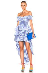 Caroline Constas Artemis Bustier Dress In Blue,stripes,white