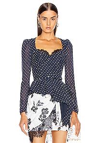 Self-portrait Plumetis Peplum Top In Blue