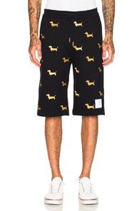 Thom Browne Hector Embroidered Classic Sweat Shorts In Animal Print,blue