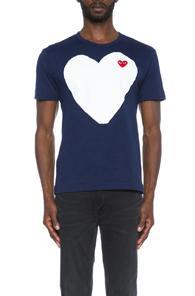 Comme Des Garcons Play Red Emblem Cotton Heart Tee In Blue