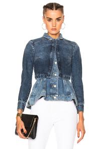 Alexander Mcqueen Peplum Denim Jacket In Blue