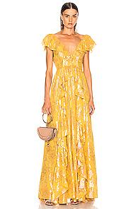 Ulla Johnson Demetria Gown In Floral,metallic,yellow
