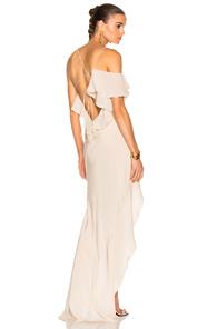 Michelle Mason Asymmetrical Ruffle Gown In Black