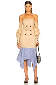 Jonathan Simkhai Tailored Off The Shoulder Corset Dress In Blue,stripes,neutrals