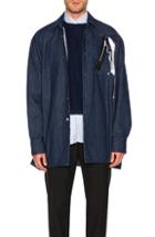 Raf Simons Big Fit Zipper Shirt In Denim Dark