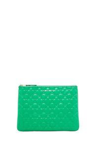 Comme Des Garcons Clover Embossed Pouch In Green,geometric Print