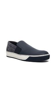 Lanvin Opaco Grained Calfskin Slipper Sneakers In Dark Blue