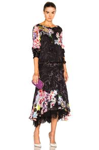 Preen By Thornton Bregazzi Abigail Lace Hem Dress In Black,floral,abstract