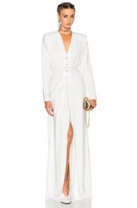 Lanvin V Neck Long Sleeve Gown In White