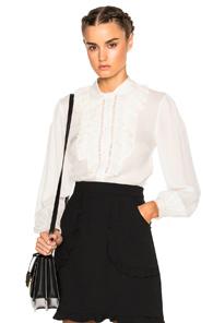 Red Valentino Collared Ruffle Top In White