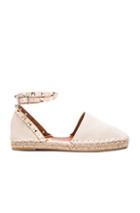 Valentino Rockstud Double Flat Leather Espadrilles In White