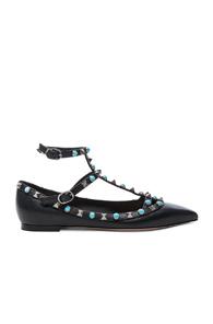 Valentino Rockstud Leather Rolling Ballerina Flats In Black