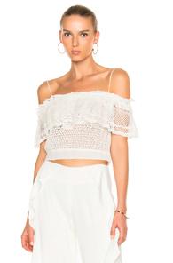 Jonathan Simkhai Ruffle Crochet Off Shoulder Crop Top In White