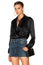 T By Alexander Wang Wrap Shirt Bodysuit In Black